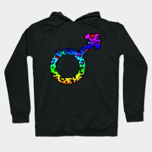 Mars Planet Symbol in Dark Rainbow Leopard Print Hoodie